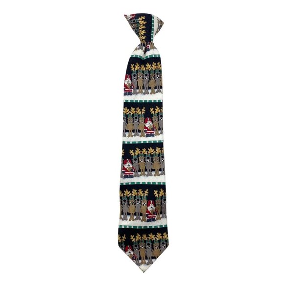 Dockers Boys Christmas Football‎ Silk Clip On Tie Santa Reindeer FUN 14" Long - Picture 1 of 5